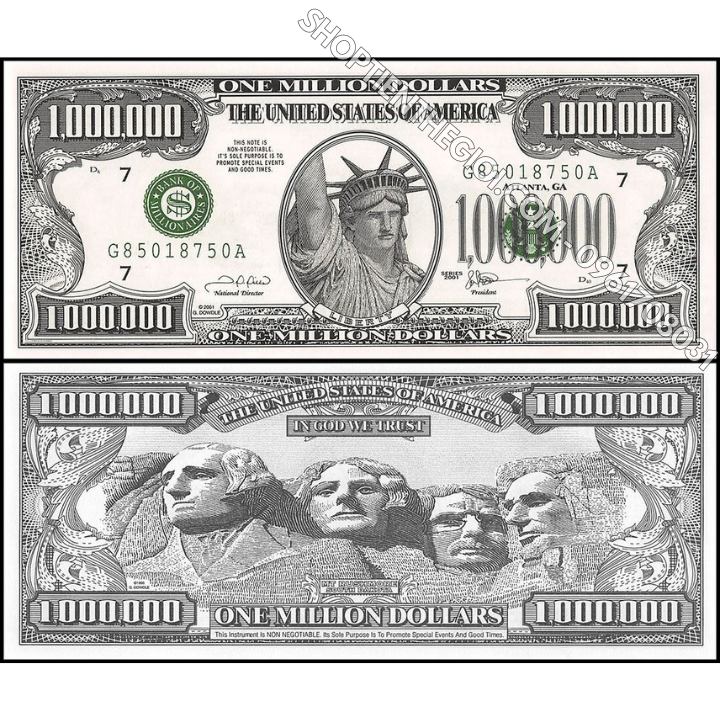 Tiền Lưu Niệm 1 Triệu USD Hình Núi Rushmore 4 Tổng Thống Mỹ Dạ Quang - SP005972